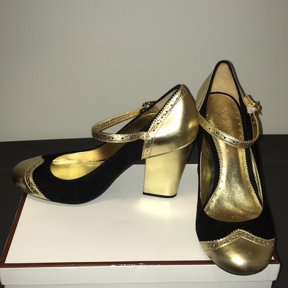 Coach Black/Gold Kidsuede Mary Jane Platforms - Picture 2 of 14